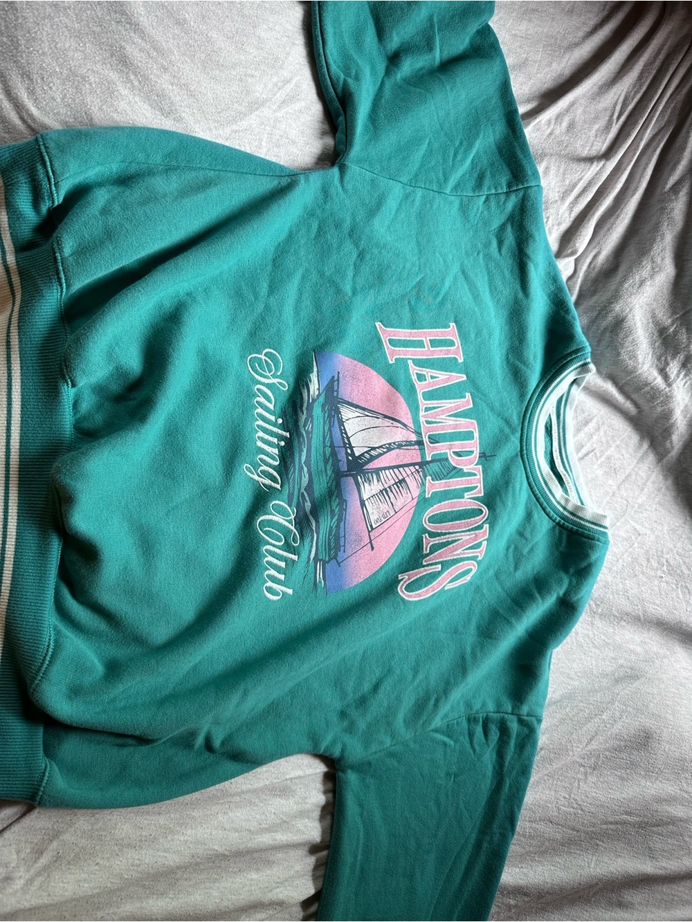 Limited Too Teal & White Striped Crewneck with Pink Graphic
